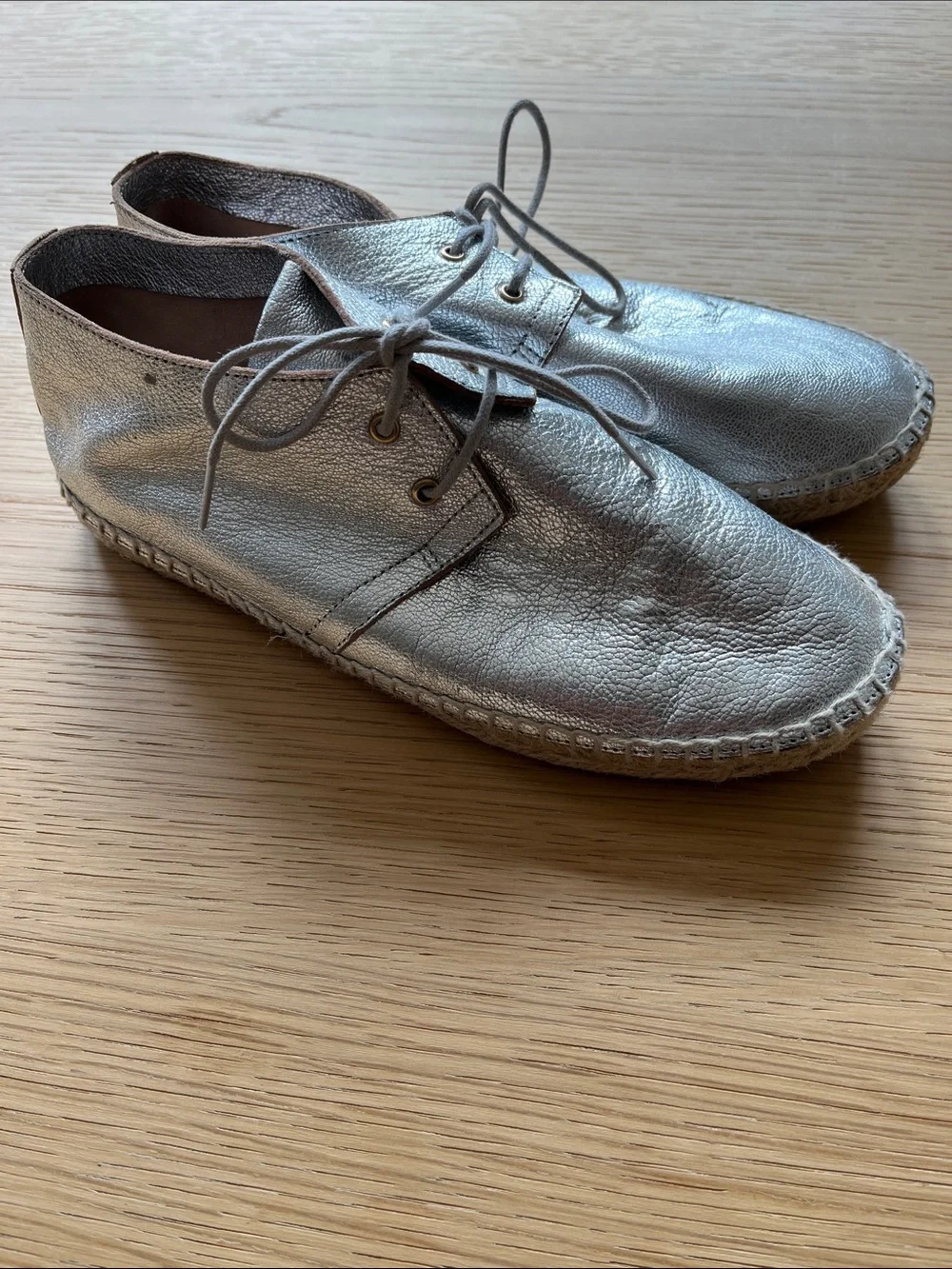 Robert Clergerie Metallic Silver Espadrille Lace-Up Shoes